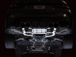 BMW M4 Performance Exhaust - AWE Tuning - SwitchPath Cat-Back, Valve-Controlled, Quad 4.5 in Double-Walled Slash-Cut Tips (Diamond Black), 180 Technology - Diamond Black - `21-`27